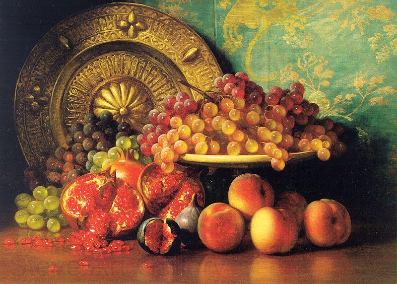 George Henry Hall Figs, Pomegranates, Grapes and Brass Plate